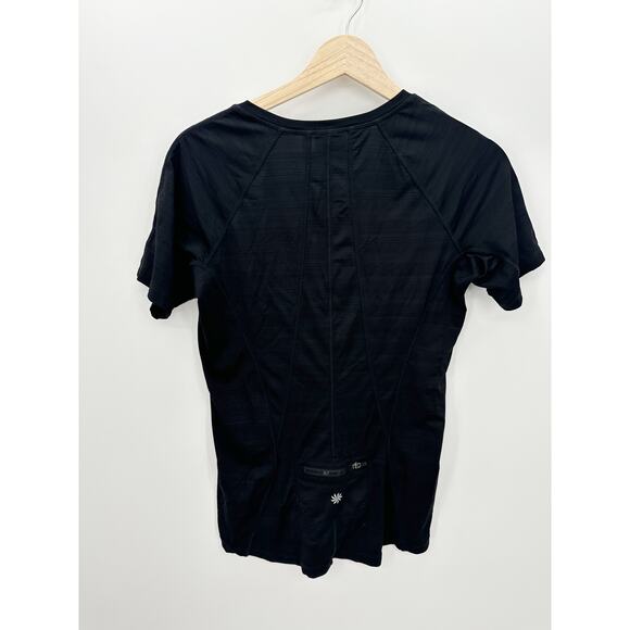 Athleta Black Pacifica UPF Tee 2 Women M Short Sleeve Zip Front Stretch Outdoor - Picture 2 of 9